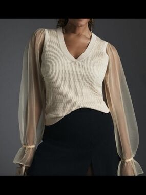 Maeve by Anthropologie Textured Knit Top in Beige